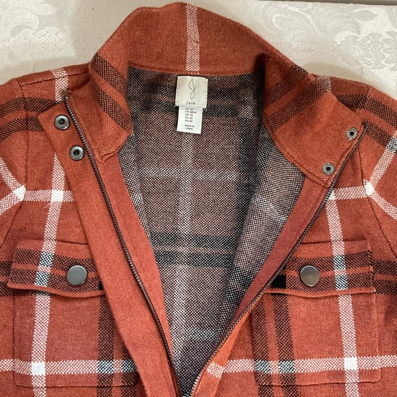 Joie Plaid Knit Jacket Shacket Zip & Snap Button Front Rust/black Men Sz Medium - Picture 6 of 6